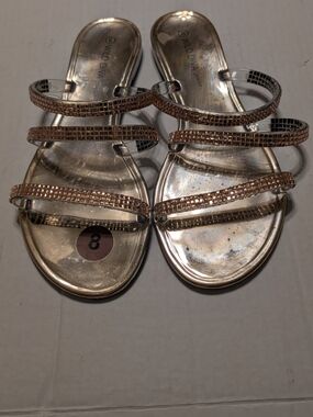 Wild Diva Silver Slide Sandals with Rose Gold Straps